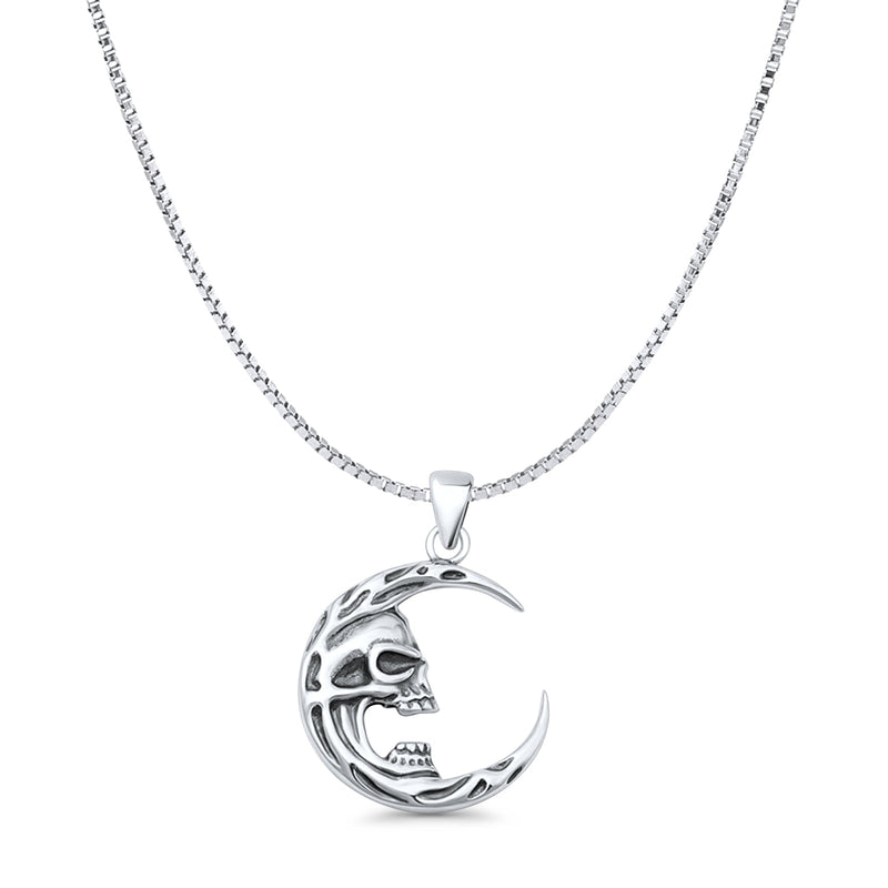 Moon & Skull Pendant Necklace