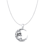 Moon & Skull Pendant Cable Chain Necklace Oxidized 925 Sterling Silver