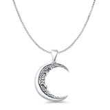 Moon & Vines Pendant Box Chain Necklace Oxidized 925 Sterling Silver
