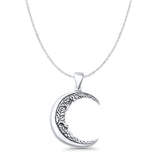Moon & Vines Pendant Cable Chain Necklace Oxidized 925 Sterling Silver