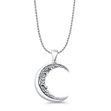 Moon & Vines Pendant Rope Chain Necklace Oxidized 925 Sterling Silver