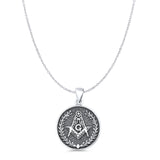 Masonic Freemason Pendant Cable Chain Necklace Oxidized 925 Sterling Silver