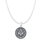 Masonic Freemason Pendant Rolo Chain Necklace Oxidized 925 Sterling Silver