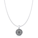 Star of David Pendant Rolo Chain Necklace Oxidized 925 Sterling Silver
