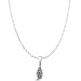 Leaf Pendant Rolo Chain Necklace Oxidized 925 Sterling Silver