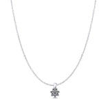 Flower Pendant Cable Chain Necklace Oxidized 925 Sterling Silver