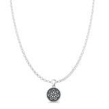 Flower Pendant Rolo Chain Necklace Oxidized 925 Sterling Silver