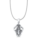 Virgin Mary Pendant Snake Chain Necklace Oxidized 925 Sterling Silver