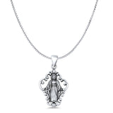 Virgin Mary Pendant Box Chain Necklace Oxidized 925 Sterling Silver