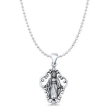 Virgin Mary Pendant Bead Chain Necklace Oxidized 925 Sterling Silver