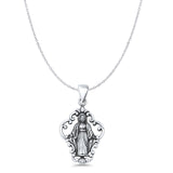 Virgin Mary Pendant Cable Chain Necklace Oxidized 925 Sterling Silver