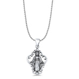 Virgin Mary Pendant Rope Chain Necklace Oxidized 925 Sterling Silver