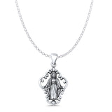 Virgin Mary Pendant Rolo Chain Necklace Oxidized 925 Sterling Silver