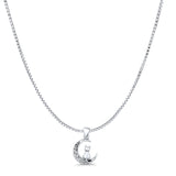 Cat & Moon Pendant Box Chain Necklace Oxidized 925 Sterling Silver