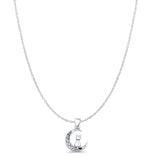 Cat & Moon Pendant Cable Chain Necklace Oxidized 925 Sterling Silver