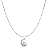 Moon & Lotus Pendant Box Chain Necklace Oxidized 925 Sterling Silver