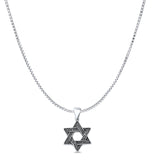 Star of David Pendant Box Chain Necklace Oxidized 925 Sterling Silver
