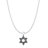Star of David Pendant Bead Chain Necklace Oxidized 925 Sterling Silver