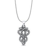 Twisted Snake Pendant Rope Chain Necklace Oxidized 925 Sterling Silver