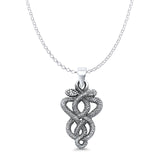 Twisted Snake Pendant Rolo Chain Necklace Oxidized 925 Sterling Silver