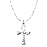 Egyptian Cross Ankh Pendant Bead Chain Necklace Oxidized 925 Sterling Silver