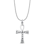 Egyptian Cross Ankh Pendant Rope Chain Necklace Oxidized 925 Sterling Silver