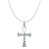 Egyptian Cross Ankh Pendant Rolo Chain Necklace Oxidized 925 Sterling Silver