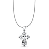 Filigree Cross Pendant Snake Chain Necklace Oxidized 925 Sterling Silver