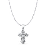 Filigree Cross Pendant Bead Chain Necklace Oxidized 925 Sterling Silver