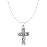 Celtic Cross Pendant Cable Chain Necklace Oxidized 925 Sterling Silver