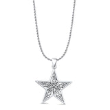 Celtic Style Star Pendant Rope Chain Necklace Oxidized 925 Sterling Silver