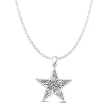 Celtic Style Star Pendant Rolo Chain Necklace Oxidized 925 Sterling Silver