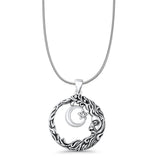 Wicca, Star & Moon Pendant Snake Chain Necklace Oxidized 925 Sterling Silver