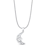 Hearts & Moon Pendant Rope Chain Necklace Oxidized 925 Sterling Silver