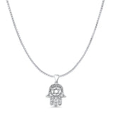 Hamsa & Star Of David Pendant Box Chain Necklace Oxidized 925 Sterling Silver