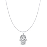Hamsa & Star Of David Pendant Cable Chain Necklace Oxidized 925 Sterling Silver