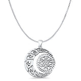 Celtic Moon Fish Pendant Box Chain Necklace Oxidized 925 Sterling Silver
