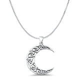 Celtic Moon Fish Pendant Box Chain Necklace Oxidized 925 Sterling Silver