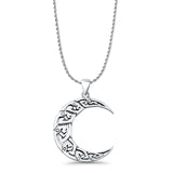 Celtic Moon Fish Pendant Rope Chain Necklace Oxidized 925 Sterling Silver