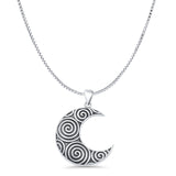 Crescent Moon Pendant Box Chain Necklace Oxidized 925 Sterling Silver