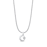 Moon & Star Charm Pendant Rope Chain Necklace Oxidized 925 Sterling Silver