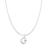 Moon & Star Charm Pendant Rolo Chain Necklace Oxidized 925 Sterling Silver