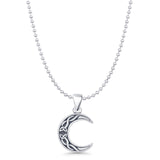 Celtic Moon Trinity Pendant Bead Chain Necklace Oxidized 925 Sterling Silver