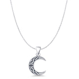 Celtic Moon Trinity Pendant Cable Chain Necklace Oxidized 925 Sterling Silver