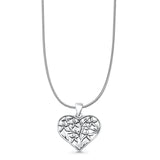 Heart & Flowers Charm Pendant Snake Chain Necklace Oxidized 925 Sterling Silver