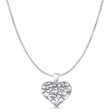 Heart & Flowers Charm Pendant Box Chain Necklace Oxidized 925 Sterling Silver