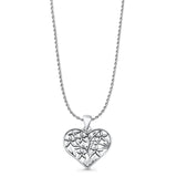 Heart & Flowers Charm Pendant Rope Chain Necklace Oxidized 925 Sterling Silver