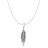 Feather Charm Pendant Cable Chain Necklace Oxidized 925 Sterling Silver