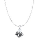 Octopus Charm Pendant Rolo Chain Necklace Oxidized 925 Sterling Silver