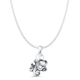 Octopus Charm Pendant Rolo Chain Necklace Oxidized 925 Sterling Silver
